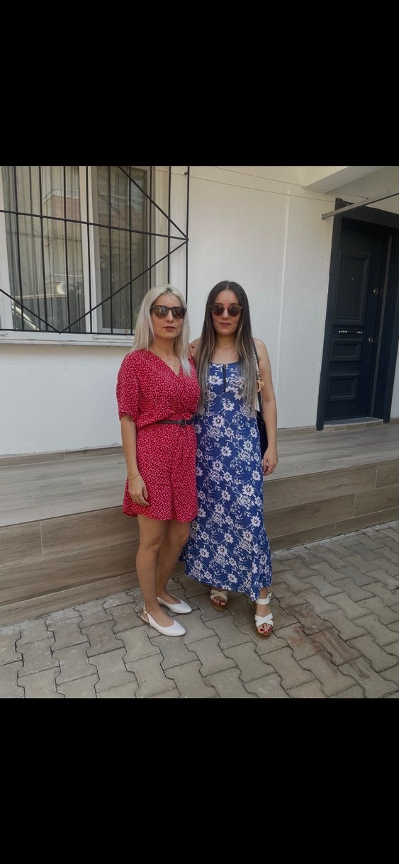 Kırmızı V Yaka Salaş Elbise - Görsel 2