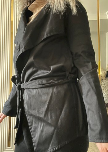 Siyah Kadın Midi Kuşaklı Trençkot - Görsel 2