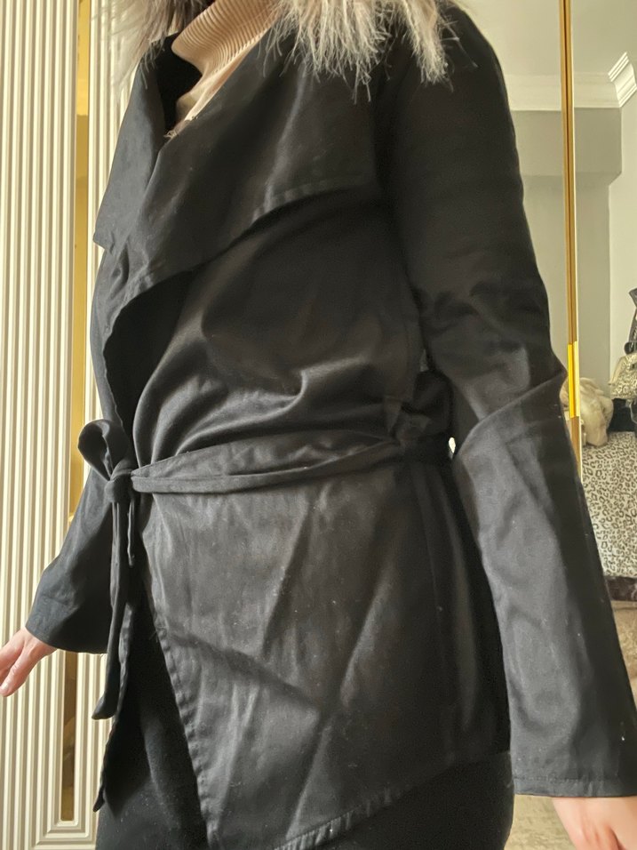 Siyah Kadın Midi Kuşaklı Trençkot - Görsel 2