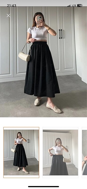 İki cepli poplin kumaş beli lastikli 90 cm uzunluğu uzun etek