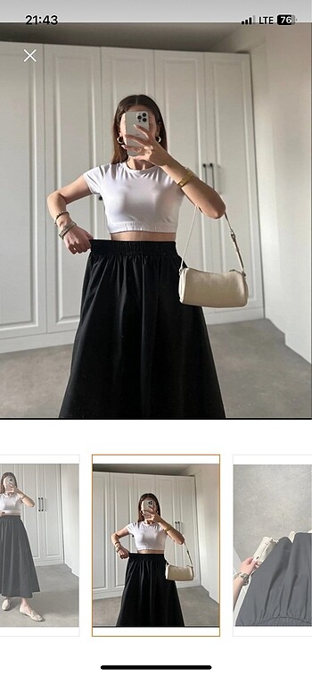 Diğer İki cepli poplin kumaş beli lastikli 90 cm uzunluğu uzun etek
