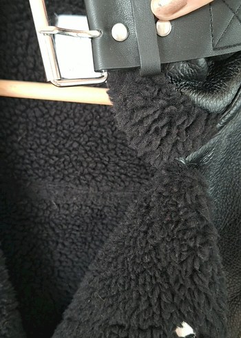 Siyah Kürklü Deri Kadın Biker Ceket - Görsel 4