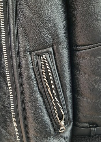 Siyah Kürklü Deri Kadın Biker Ceket - Görsel 2