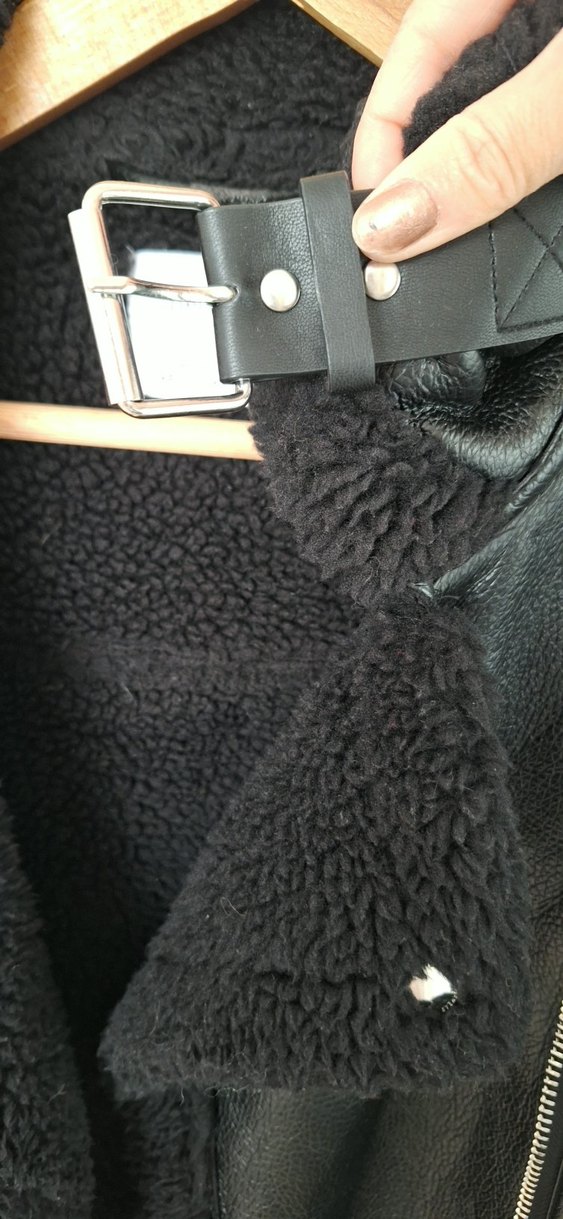 Siyah Kürklü Deri Kadın Biker Ceket - Görsel 4