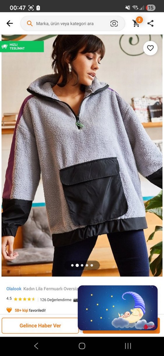 Olalook Kadın Lila Fermuarlı Oversize Ceket - Görsel 5