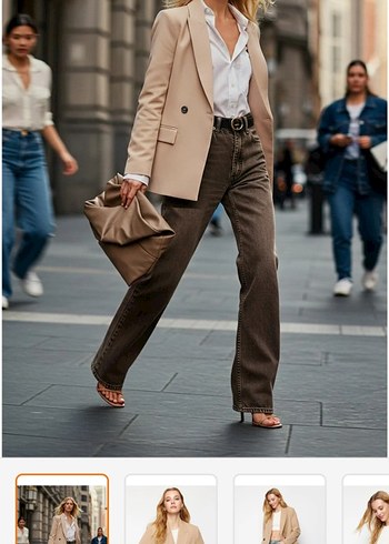 Bej Düğmeli Kadın Midi Blazer Ceket - Görsel 5