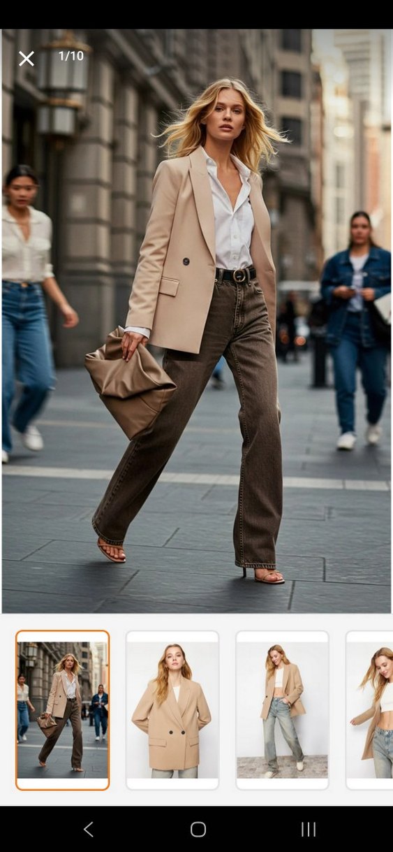 Bej Düğmeli Kadın Midi Blazer Ceket - Görsel 5