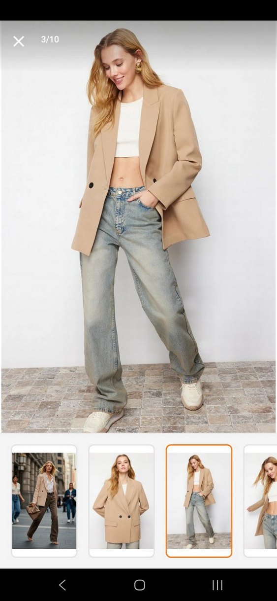 Bej Düğmeli Kadın Midi Blazer Ceket - Görsel 2