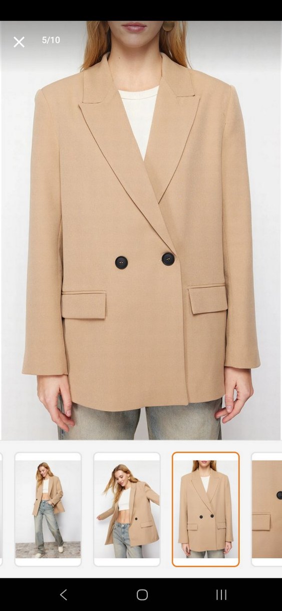 Bej Düğmeli Kadın Midi Blazer Ceket - Görsel 4