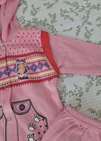 Renkli Nakışlı Pembe Kız Bebek Takımı - Görsel 4