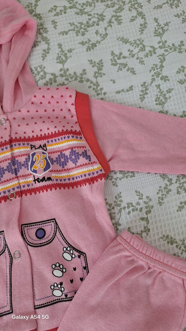 Renkli Nakışlı Pembe Kız Bebek Takımı - Görsel 4