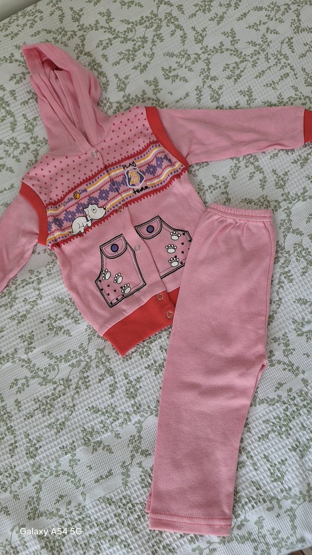 Renkli Nakışlı Pembe Kız Bebek Takımı - Görsel 2