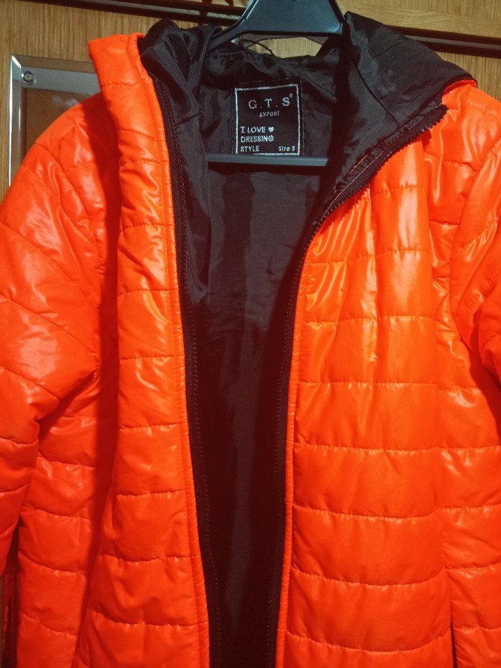 Parlak Turuncu Fermuarlı Kış Ceketi,hem bayan hem erkek için - Görsel 3