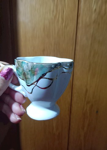 Beyaz ve gri desenli seramik fincan seti, özel tasarım, sıfır - Görsel 4