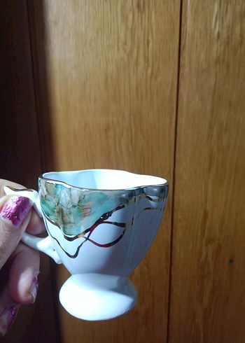 Beyaz ve gri desenli seramik fincan seti, özel tasarım, sıfır - Görsel 5