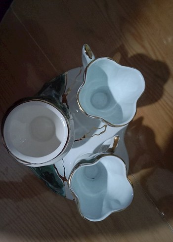 Beyaz ve gri desenli seramik fincan seti, özel tasarım, sıfır - Görsel 6