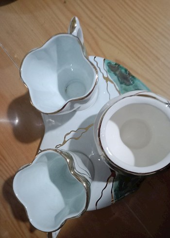 Beyaz ve gri desenli seramik fincan seti, özel tasarım, sıfır - Görsel 2