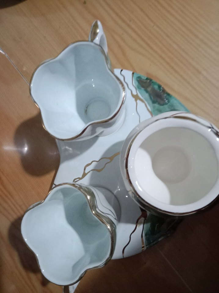 Beyaz ve gri desenli seramik fincan seti, özel tasarım, sıfır - Görsel 2