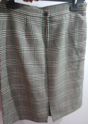 Ekose Desenli Gri Midi Etek - Görsel 2