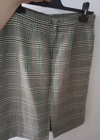 Ekose Desenli Gri Midi Etek - Görsel 4