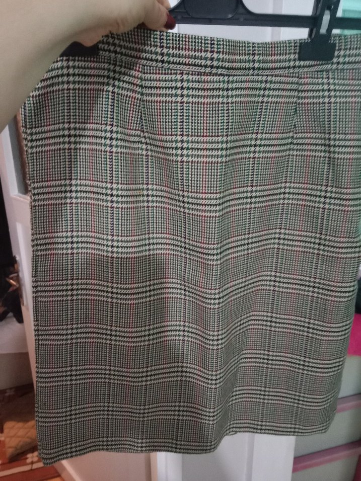 Ekose Desenli Gri Midi Etek - Görsel 3