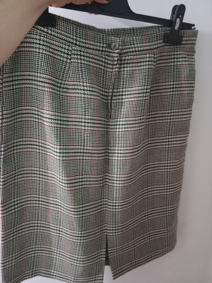 Ekose Desenli Gri Midi Etek - Görsel 4