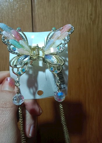 Renkli Kelebek Model Taşlı Toka - Görsel 4