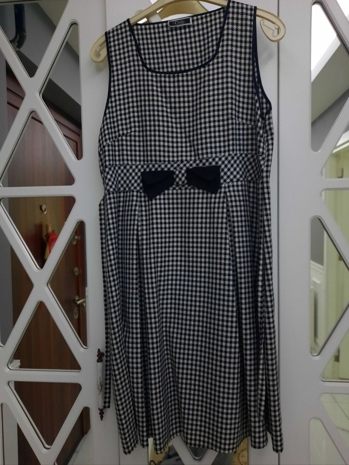 Gri Siyah Kareli Hamile Midi Elbise - Görsel 2