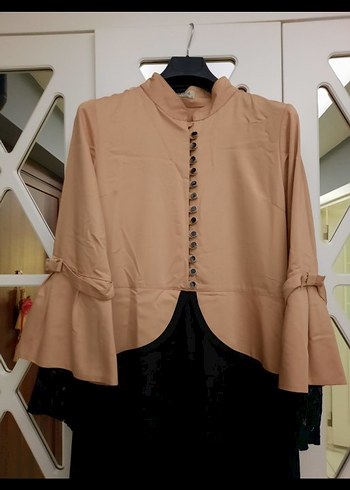 Bej Düğmeli Uzun Kollu Kadın Elbise - Görsel 2