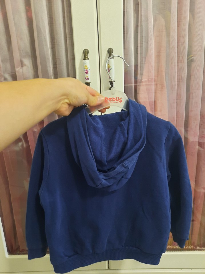 Koyu Mavi Kapüşonlu Erkek Çocuk Fermuarlı Sweatshirt - Görsel 2