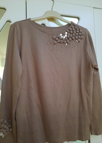 Bej Düğmeli Triko Kadın Bluz - Görsel 3