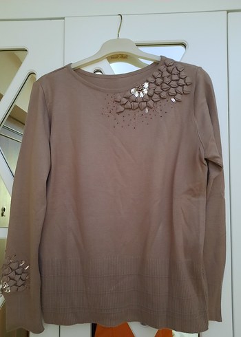 Bej Düğmeli Triko Kadın Bluz - Görsel 2