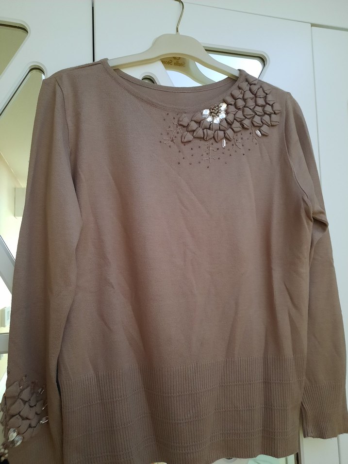 Bej Düğmeli Triko Kadın Bluz - Görsel 3