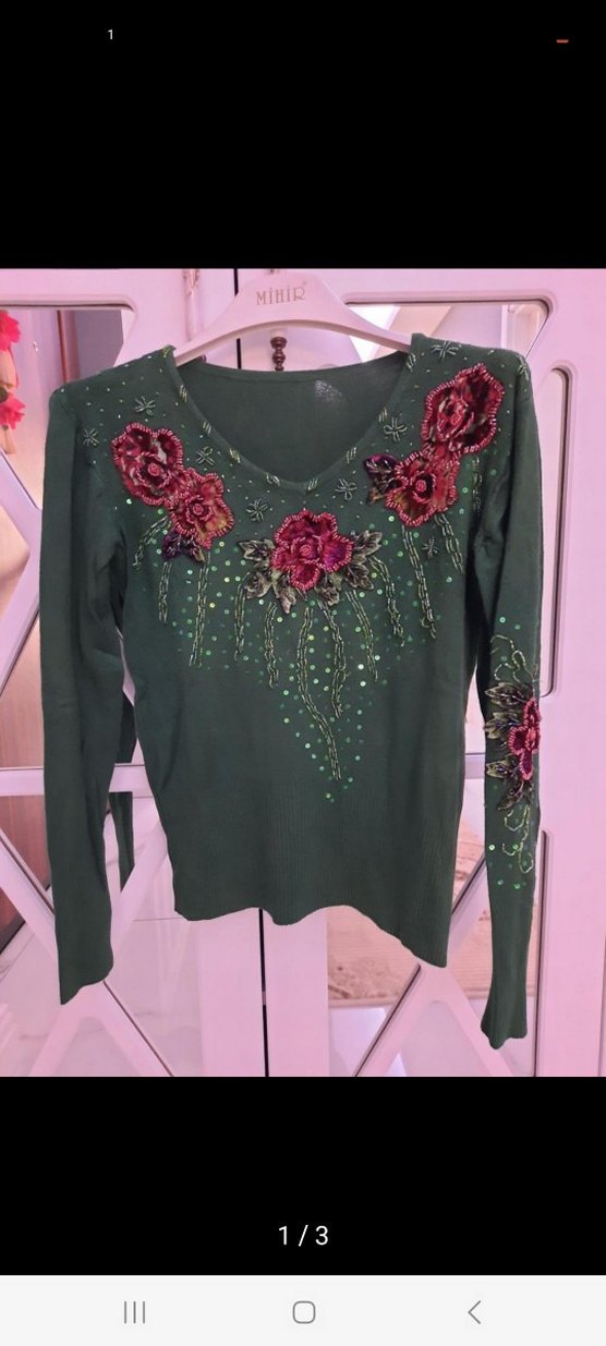 Bordo Nakışlı Bohem Uzun Kollu Triko Bluz - Görsel 3