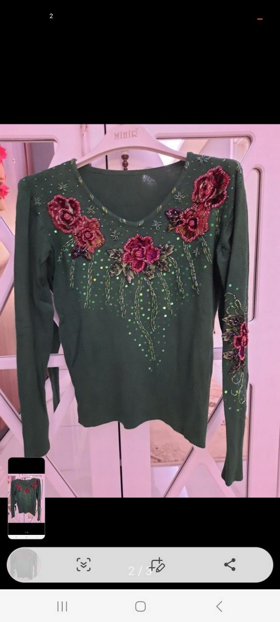 Bordo Nakışlı Bohem Uzun Kollu Triko Bluz - Görsel 2