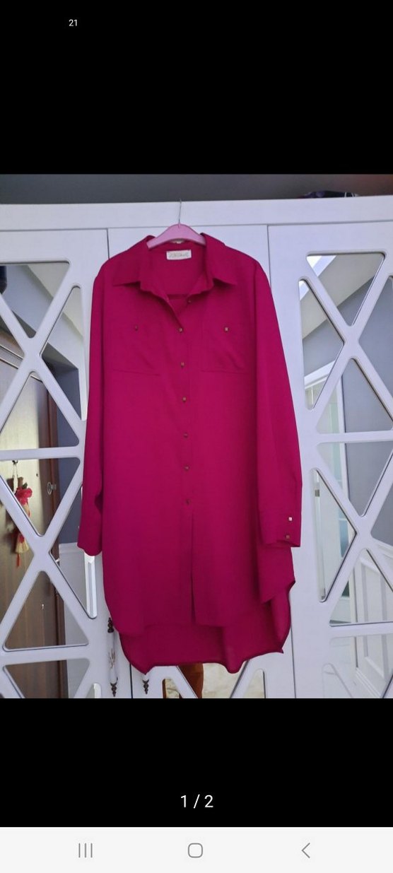 Uzun Kollu Pembe Düğmeli Tunik - Görsel 2