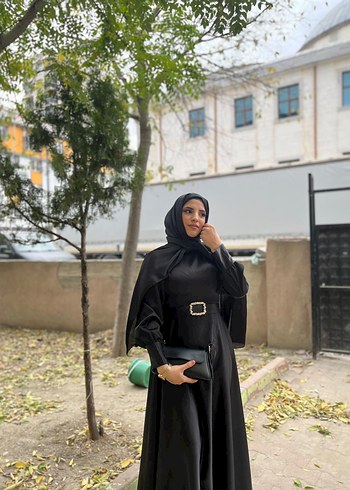 38 Beden Siyah Uzun Drapeli Kadın Elbise