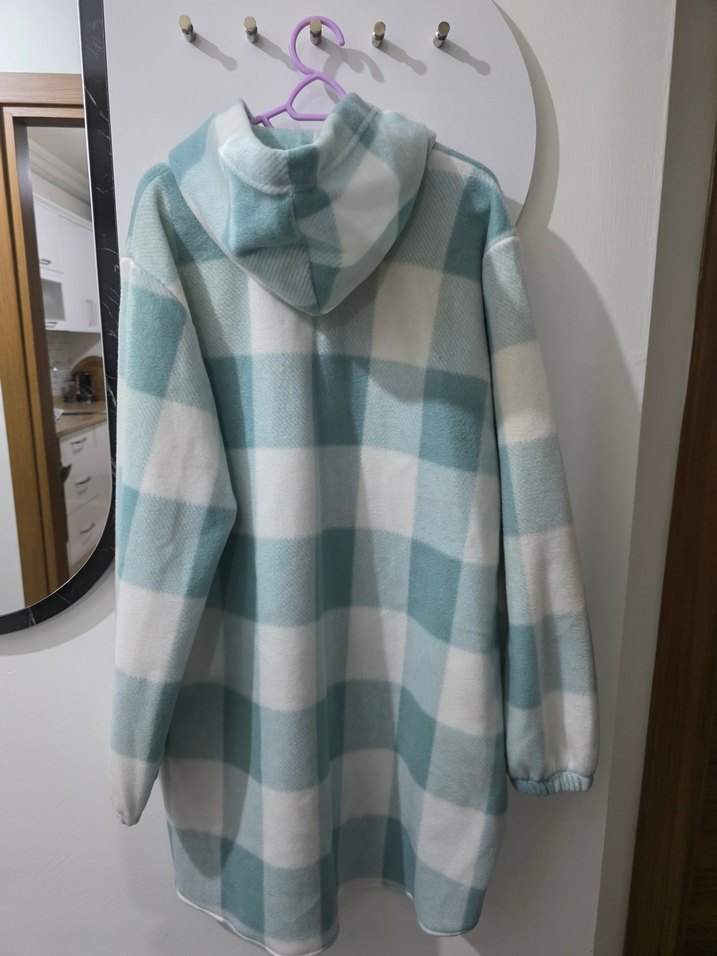 Düğmeli Turkuaz Ekose Kadın Gömlek - Görsel 3