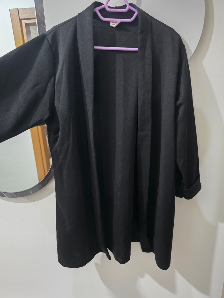 Drapeli Siyah Midi Kadın Ofis Kabanı - Görsel 2