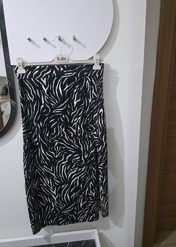 Kadın Siyah Zebra Desenli Midi Elbise - Görsel 3