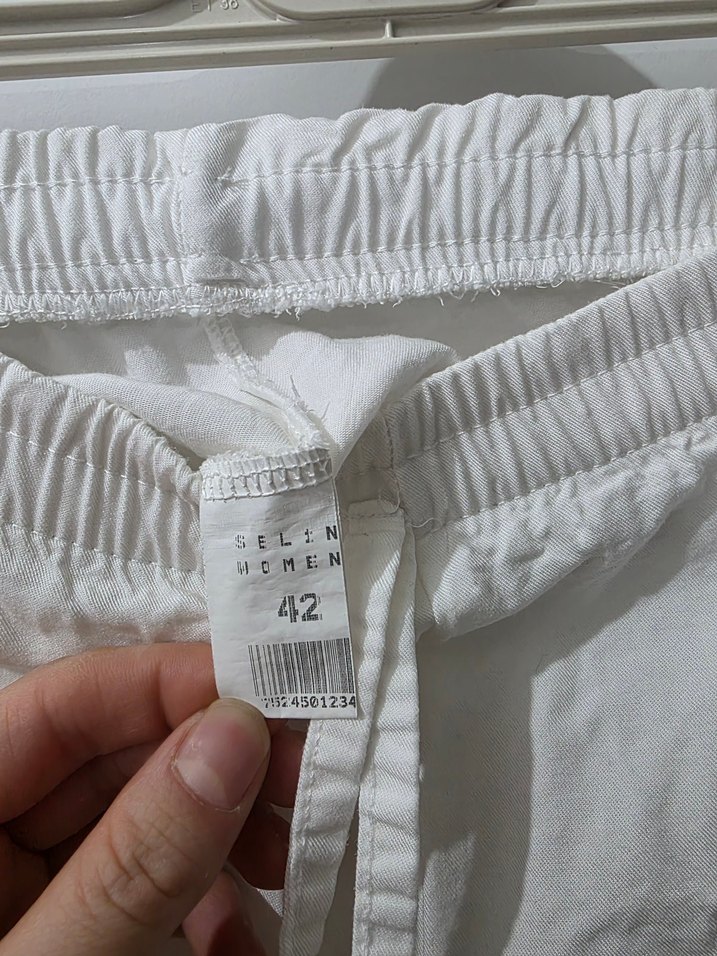 Beyaz Keten Salaş Midi Kadın Pantolon - Görsel 2