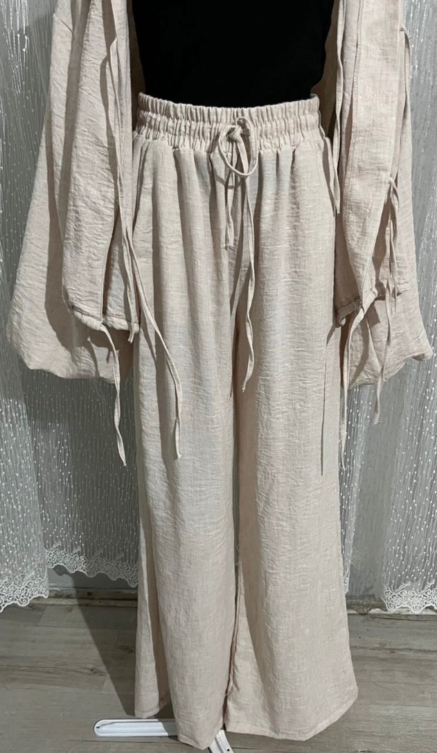 Bej Bohem Salaş Uzun Kollu Kadın Bornoz - Görsel 3