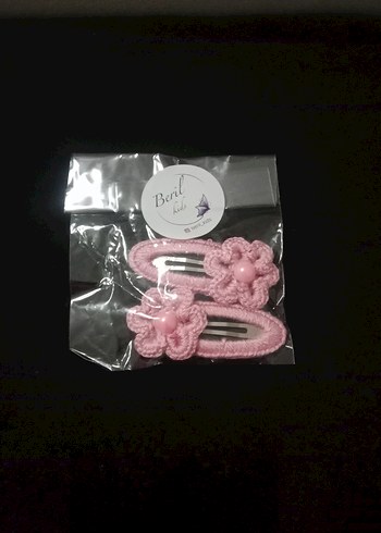 Pembe Nakışlı Elastik Çocuk Toka Seti