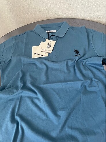 l Beden mavi Renk U.S assn polo yaka kısa kollu mavi tişört