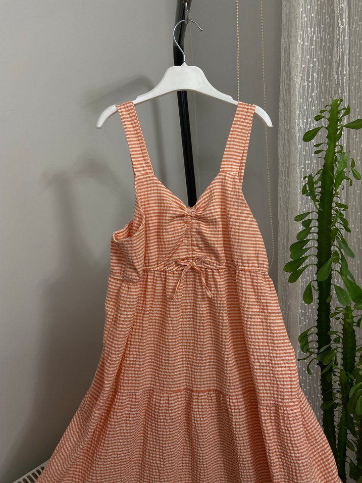 Turuncu askılı Müslim kumaş elbise - Görsel 2