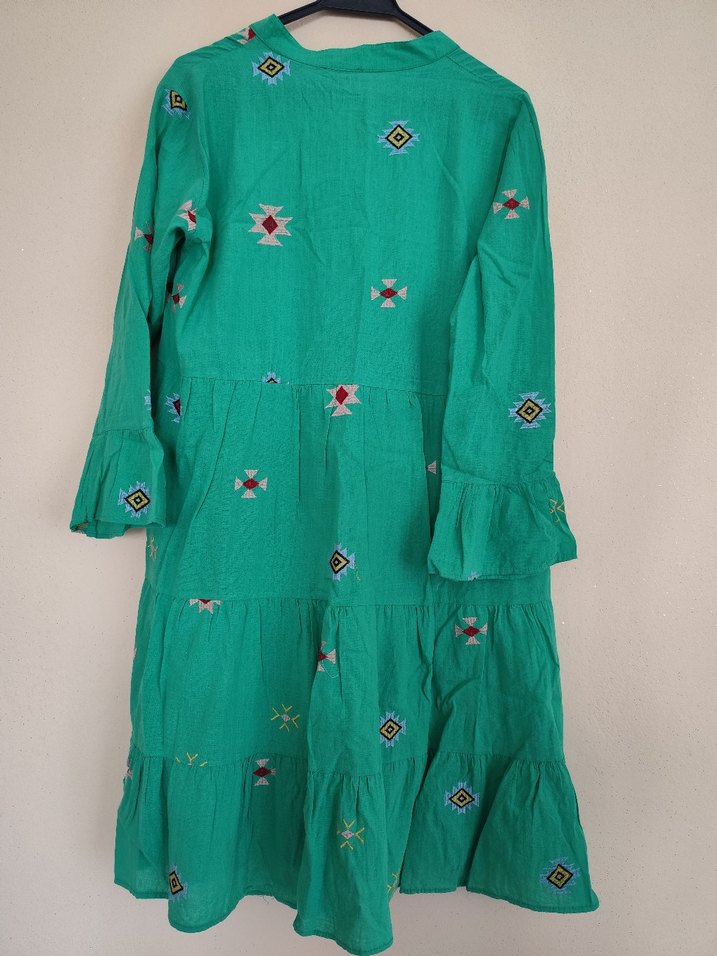 Nakışlı Yeşil Bohem Elbise - Görsel 2