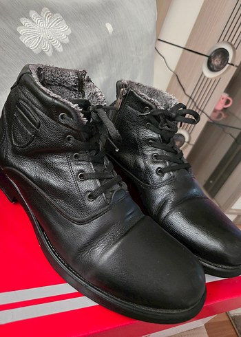43 Orjinal Deri Siyah Erkek Kışlık Bağcıklı fermuarlı Bot - Görsel 2