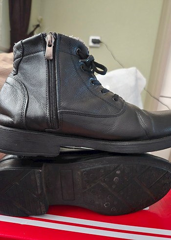 43 Orjinal Deri Siyah Erkek Kışlık Bağcıklı fermuarlı Bot - Görsel 6