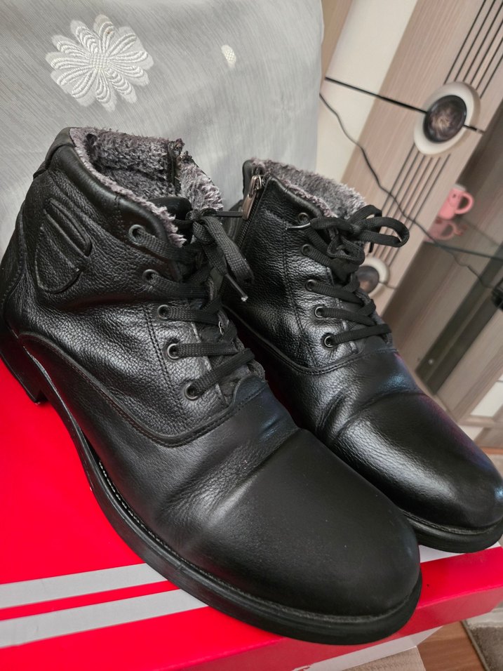 43 Orjinal Deri Siyah Erkek Kışlık Bağcıklı fermuarlı Bot - Görsel 2