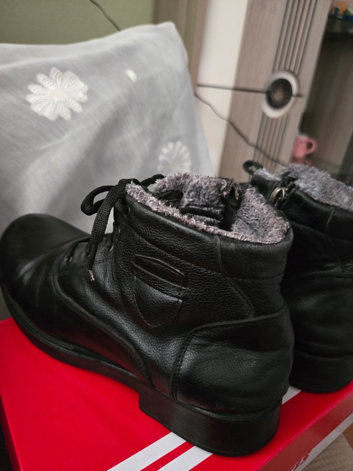 43 Orjinal Deri Siyah Erkek Kışlık Bağcıklı fermuarlı Bot - Görsel 4
